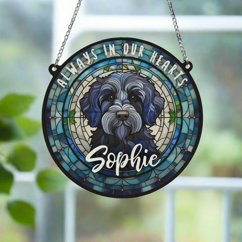 Labradoodle Black Memorial Stained Glass Effect Suncatcher